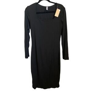 Popilush Black Ribbed Built-in Shapewear Long Sleeve Bodycon Midi Dress 3XL NWT